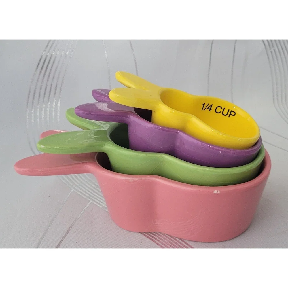 Set Of 4 Ceramic Easter Bunny Peep Measuring Cups‎ Secret Garden 1/4 to 1 Cup!